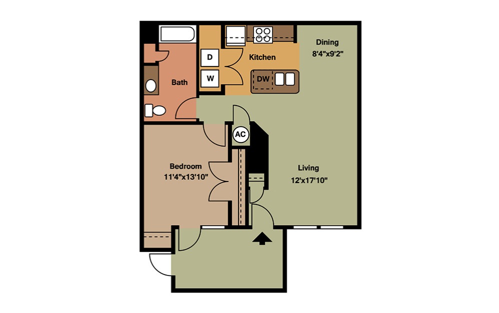 A2 - 1 bedroom floorplan layout with 1 bathroom and 783 square feet (2D)