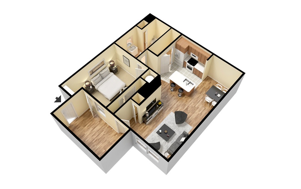 A2 - 1 bedroom floorplan layout with 1 bathroom and 783 square feet (3D)