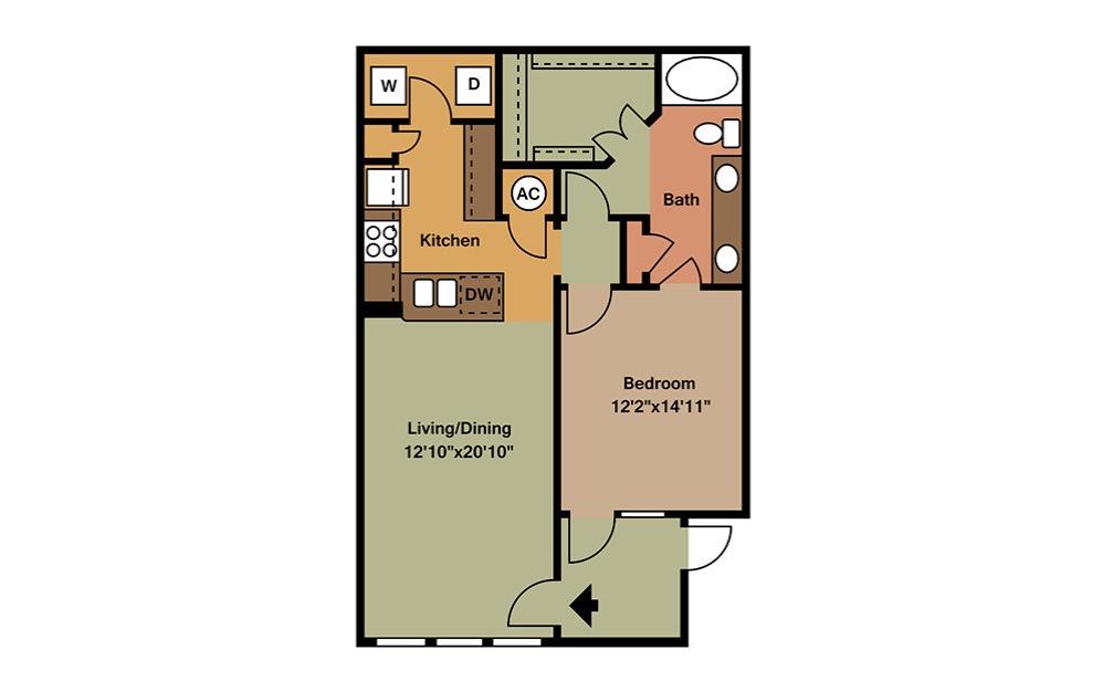 A3 - 1 bedroom floorplan layout with 1 bathroom and 853 square feet (2D)