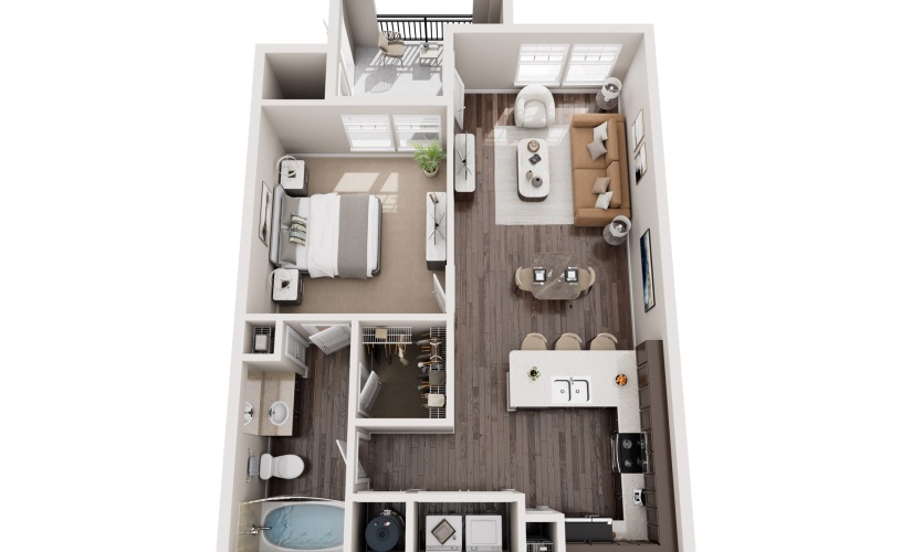 A1 - 1 bedroom floorplan layout with 1 bathroom and 701 square feet