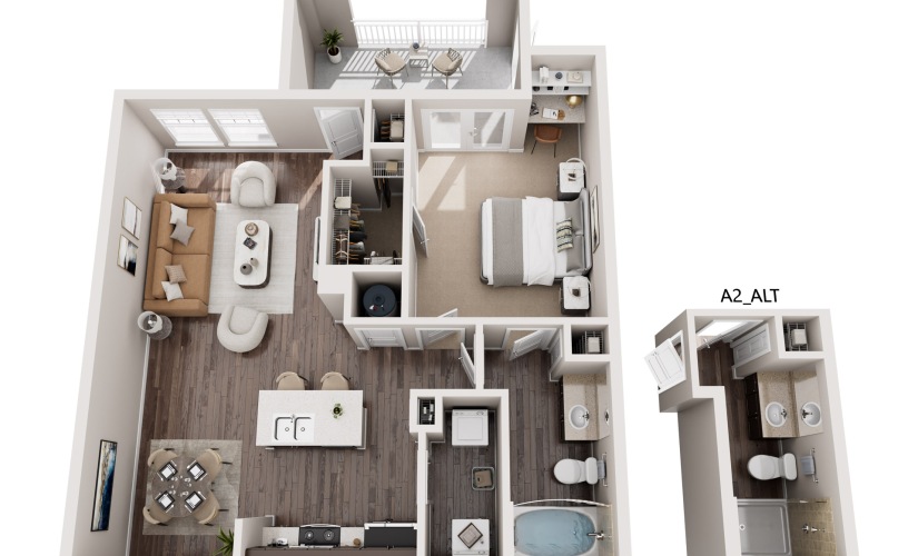 A2 - 1 bedroom floorplan layout with 1 bathroom and 783 square feet